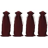 uxcell 4 Pcs Wine Bottle Gift Bags with Drawstrings, Velvet Wine Bags Reusable Liquor Bottle Covers for Wedding Birthday Party, Burgundy
