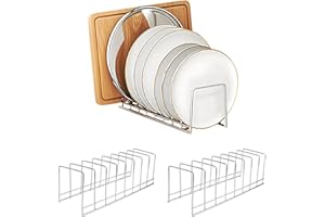 FHUIEWRY 2 Pcs Pot Lid Organizer Pots and Pans Organizer Under Cabinet, Stainless Steel Dish Plate Rack Cutting Board for Bak