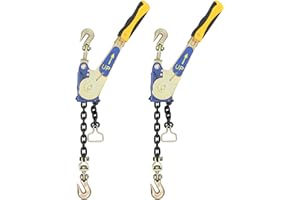 QUSKLISU Ratcheting Chain Binder Kit, Easy Ratchet Chain Binder with Grab Working Load Tie Down Hooks Heavy Duty Tie Down Ratchet Load Binder for Trucks & Flatbed Trailers (5/16" - 3/8", 2 Pack)