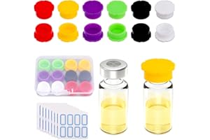 12pcs 5ml Glass Vial Caps with 64pcs Label Stickers, Leak-Proof Dust Resistant Protective Vial Caps Covers for Labs Clinics H