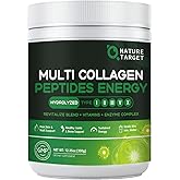 NATURE TARGET Multi-Collagen-Peptides-Powder - Hydrolyzed Collagen with Energy Blend + Multivitamin & Minerals, Supports Energy Skin Hair Nail & Joint, Non-GMO, 35 Servings