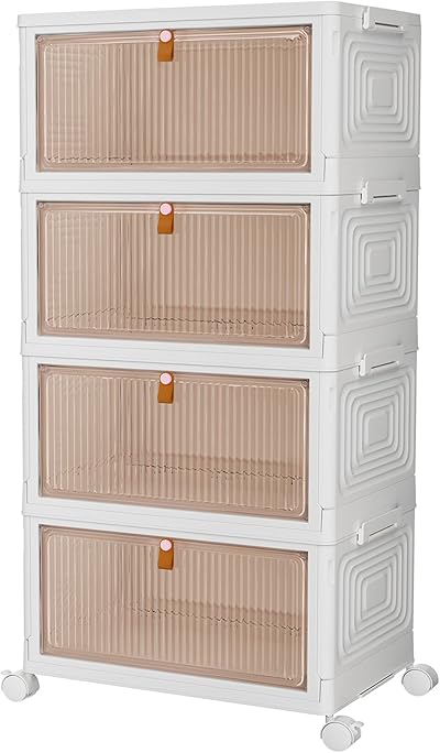 PurKeep Aufbewahrungsbox mit Deckel - 23L*4 plastikbox mit deckel, Kisten Aufbewahrung mit Deckel, klappbox, Faltbare Aufbewahrungsbehälter für Haus und Büro, weiß, 4 Packungen