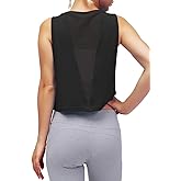 Mippo Womens Mesh Back Workout Crop Tops Loose Fit Gym Running Tank Tops