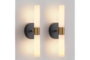 KUZZULL Wall Sconces Set of Two Black and Brass Gold Wall Lamp Sconces Wall Lighting with White Glass Wall Lights Wall Light Sconces Wall Decor Set of 2 for Living Room Wall Scones, Wall Lights