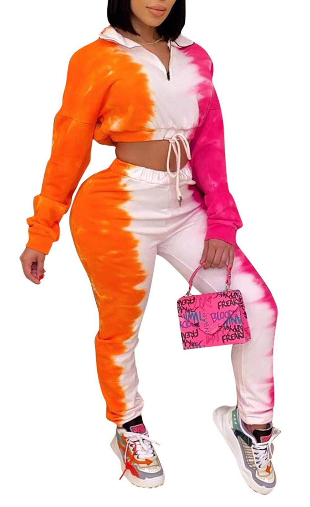 2 Outfits for Women Tracksuits Set - Casual Pullover Sweatshirt and Pants Jogging Suits