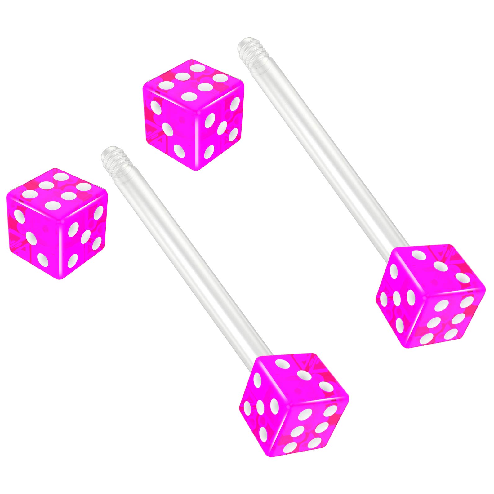 Evonix 2pc 16mm 1.6mm Flexible Tongue Bar Rings Bioflex 16mm 5/8 Bioplast Barbell Ring Purple Acrylic Dice