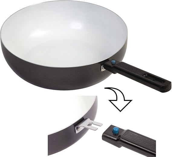HBocamp Aluminium Wok Frying Pan with Removable Handle Diameter 24 cm