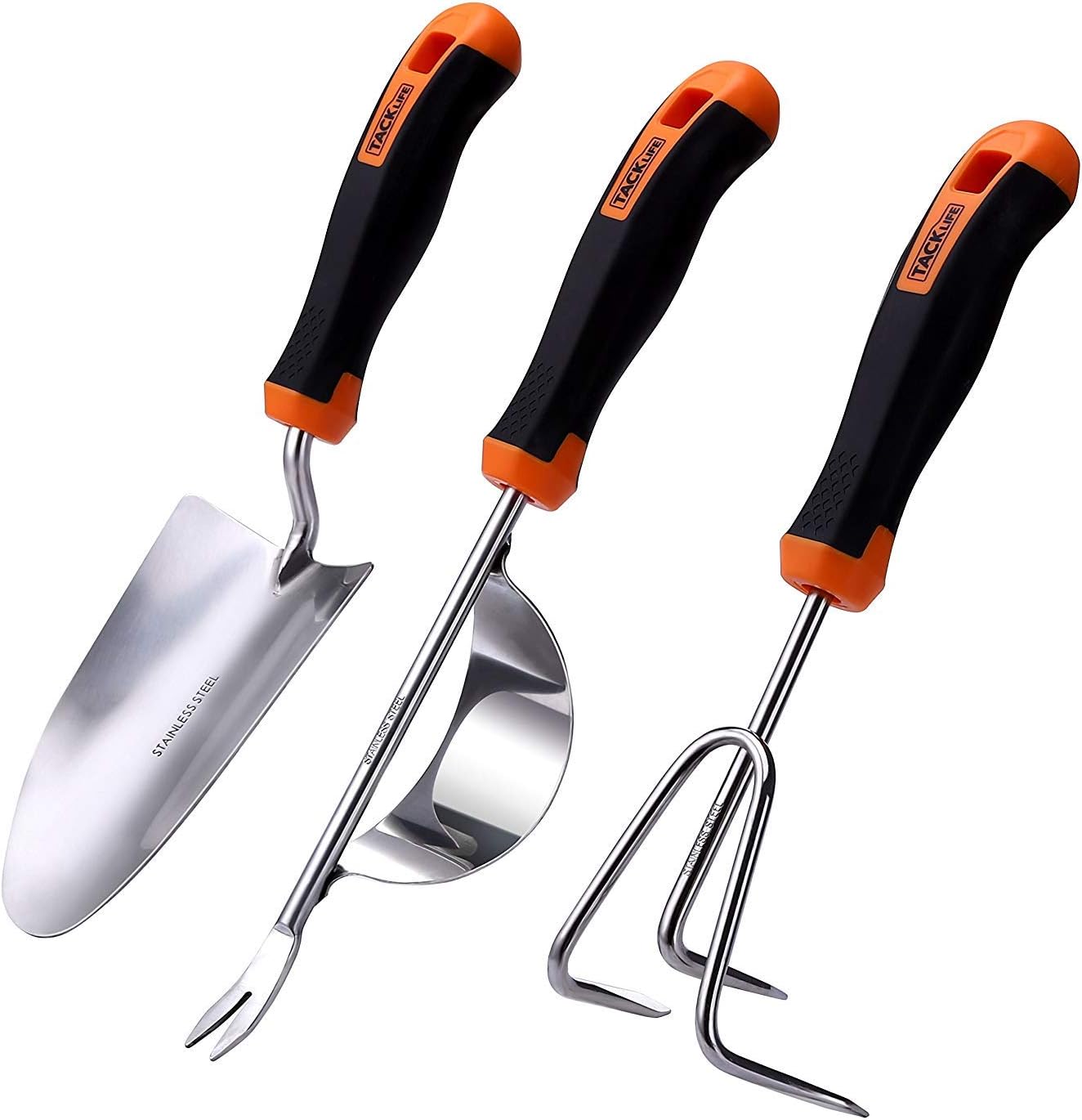 TACKLIFE Garden Tools Set, 3 Piece Stainless Steel Heavy Duty Gardening kit with Soft Rubberized Non-Slip Handle - Trowel, Hand Weeder and Cultivator - Garden Gifts for Men & Women GGT2A