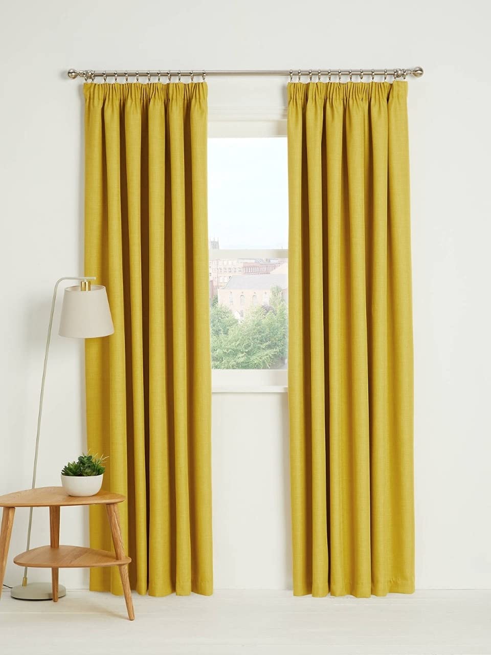 Kinfolk Textile Blackout Thermal Pencil Pleat Tape Top Insulated Pair of Blackout Curtains Including 2 Tiebacks (Ochre Yellow, 46" x 72")