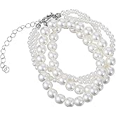 Ymapinc Women's White Pearl Bracelet Stack, Layered Pearl Bracelets for Women, Chunky Dainty Sets Faux Pearls Vintage Bangles, Chain & Stack Designs Fashion Jewelry