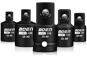 BOEN 5 Piece Impact Socket Adapter Set and Reducer Set, Standard SAE, 1/4", 3/8", 1/2" Drive Socket Adapter Set, CR-MO Steel 