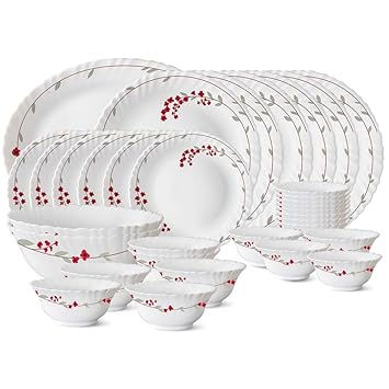 Larah by Borosil Verona Opalware Dinner Set, 33-Pieces, White