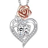 MomentWish Flower Necklace, Anniversary Necklace for Her, 1Carat Moissanite 925 Sterling Silver Rose Necklace for Women Valentine's Day Gift for Wife