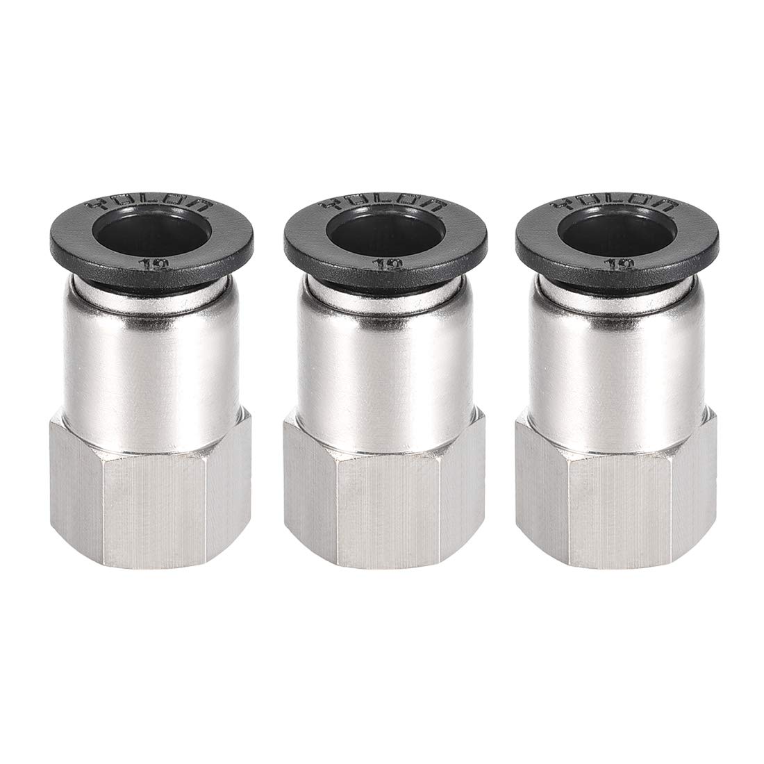 sourcing map Push to Connect Tube Fitting Adapter 10mm Tube OD X 1/4BSPT Female Straight Pneumatic Connecter Pipe Fitting 3pcs