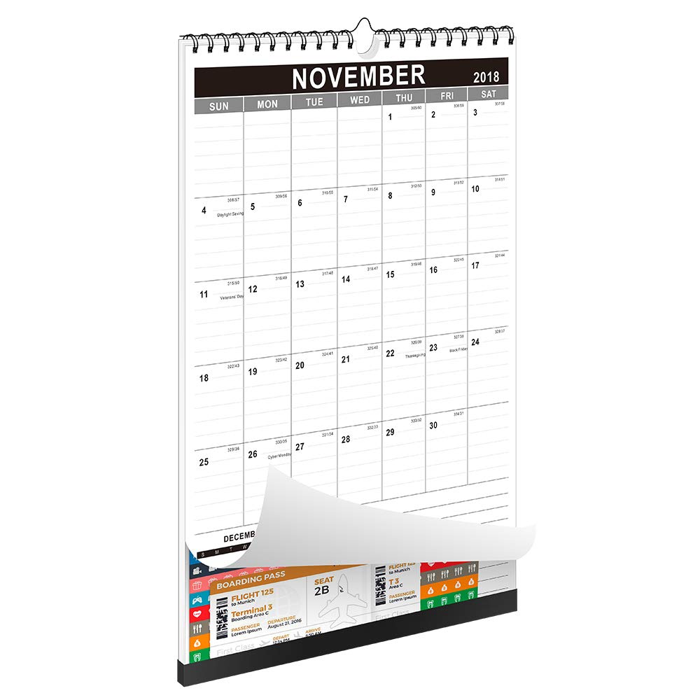 TOWWI Monthly Wall Calendar, November 2018-February 2020 Desk Calendar, 12” x 17” Wirebound Calendar for School Home Office (12x17)