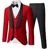 YND Men's 3 Piece Slim Fit Tuxedo Suit Set, One Button Shawl Lapel Solid Blazer, Jacket Vest Pants with Bow Tie