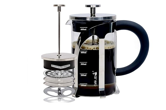 Cafe JEI French Press Coffee and Tea Maker 600ml with 4 Level Filtration System, Heat Resistant