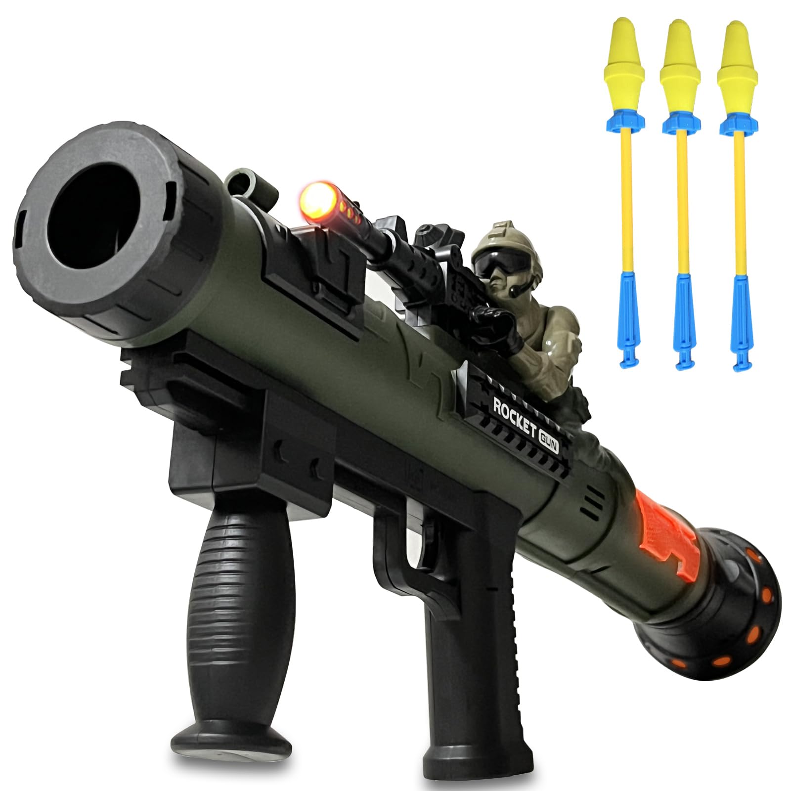 Toy Rocket Launcher, Military RPG with 3 Foam Rockets, LED Lights, Sound Effects