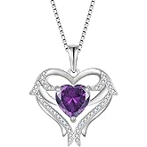 FJ Heart Angel Wings Pendant Necklace 925 Sterling Silver Birthstone Jewelry Gifts for Women