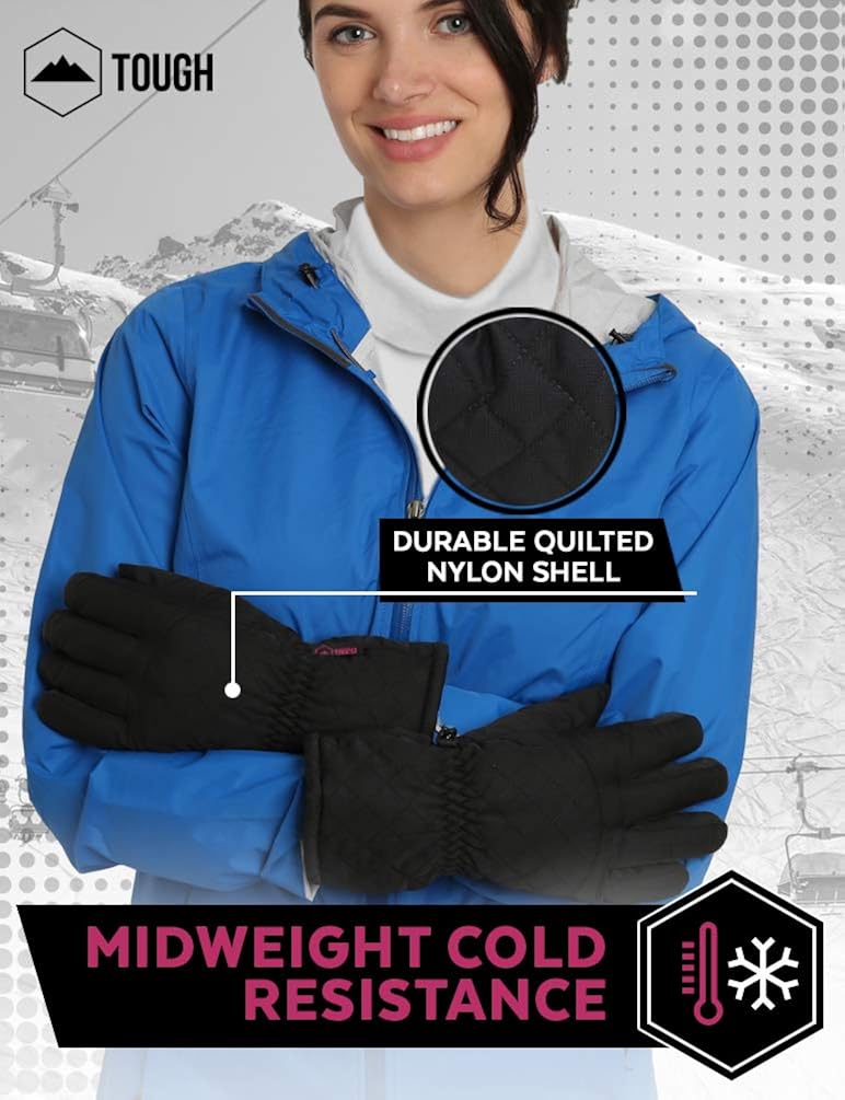 Womens Snow & Ski Gloves - Waterproof & Windproof Winter Snowboard Gloves for Cold Weather Skiing & Snowboarding - With Nylon Shell, Thermal Insulation, Synthetic Leather Palm & Wrist Straps : Clothing