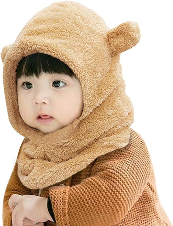 Bonnet Bébé Peluche Avec Cache-Cou - Ensemble Chapeau + Écharpe Intégrée - Pour Enfants 1-9 Ans - Hiver Et Automne