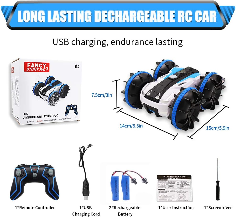 Seckton Car Toys for 6-10 Year Old Boys Girls Amphibious Remote Control Car for Kids 2.4 GHz Remote Control Boat 4WD Off Road Truck Stunt Car Waterproof RC Car for Christmas Birthday Gifts Blue: Toys & Games