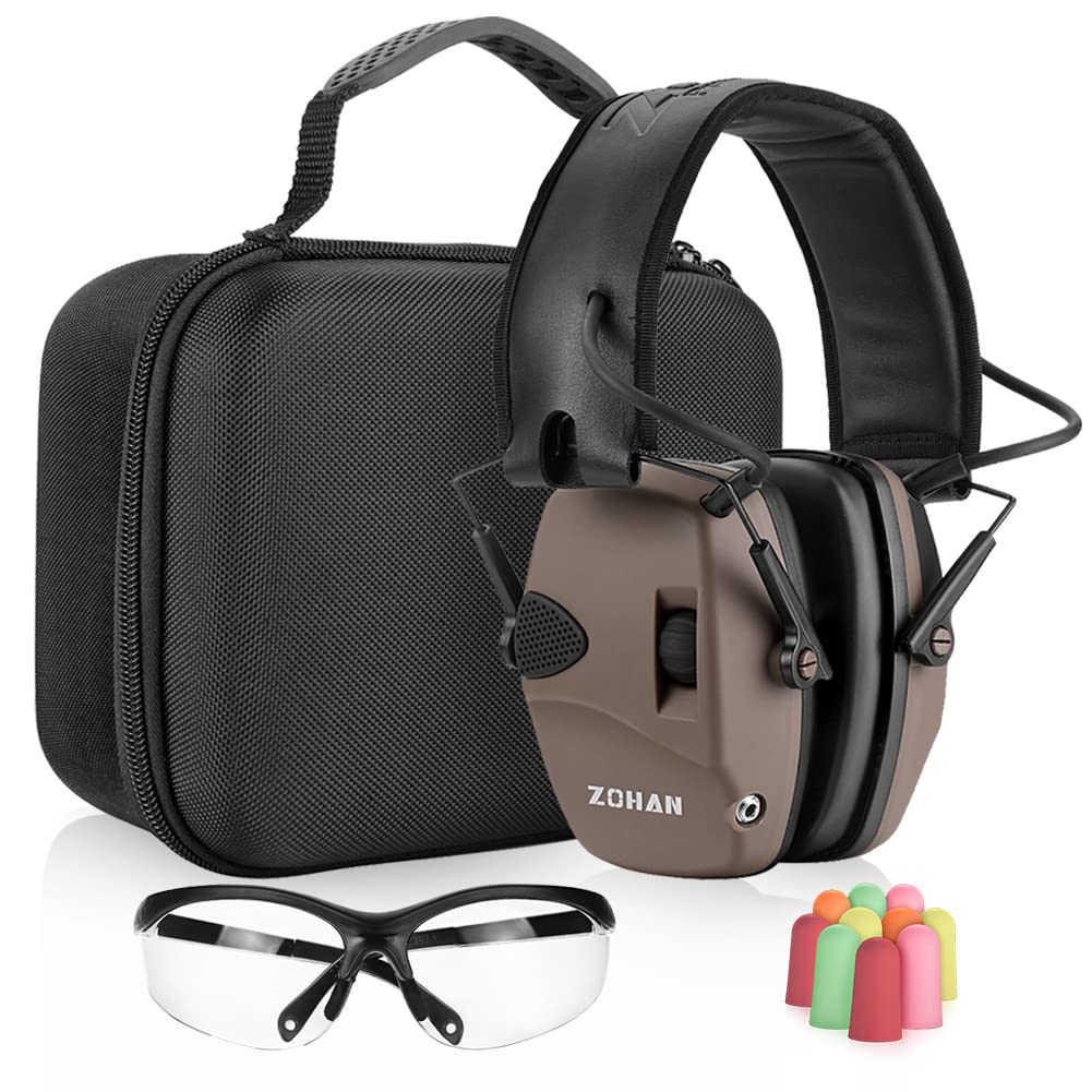 ZOHAN EM054 Electronic Ear Protection for Shooting Range with Sound Amplification Noise Reduction, Ear Muffs for Gun Range (Brown,Case) Image