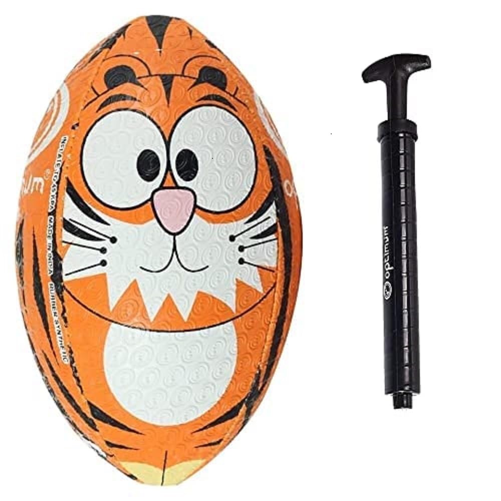 Optimum Rugby Ball - Balanced and Responsive for Accurate Handling and Kicking of Top-Performing Rugby Balls - Perfect for Training and Gameplay - 2-Ply 410g Ball - Tiger - 5 - With Pump