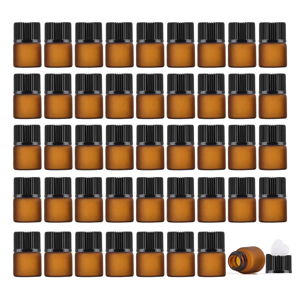 Enslz 1ml(1/4 dram) 50Pcs Mini Amber Glass Essential Oils Sample Bottles Empty Refillable Brown Glass Perfume Bottles(Brown, 1ml)