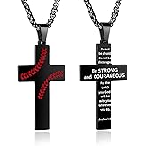 AMAZINGSUN Baseball Cross Necklace for Men. Baseball Necklace Gifts for Mens. Black Stainless Steel Inspirational Bible Verse Cross Pendant Chain, First Communion Baptism Religious Sports Gifts