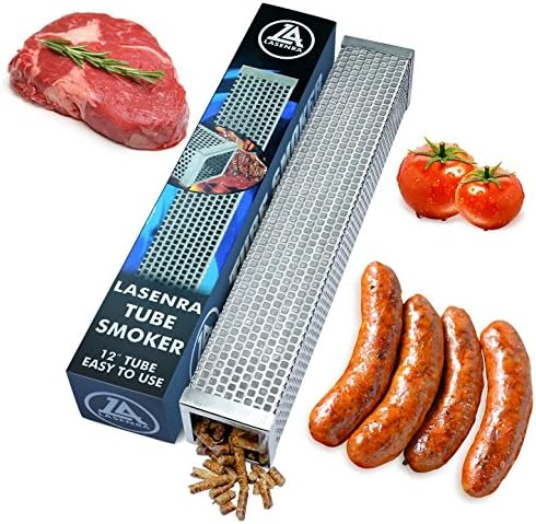 LASENRA BBQ Pellet Smoker Tube Cube 12 Inch Perfect for Hot or Cold Smoking, Additionl Wood Smoke Flavor to Any Electric Gas Charcoal or Pellet Grill, and Easy to Carry