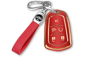 MILD EAST For Cadillac Key Fob Cover with Keychain TPU Protector Suitable for Cadillac Escalade CTS SRX XT5 ATS STS CT6 Key Shell Case Holder (Red)