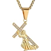HZMAN Gold Crucifix Necklace for Men Stainless Steel Jesus Cross Pendant