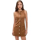 endless rose Women's Faux Suede Round Neck Buttoned Mini Dress