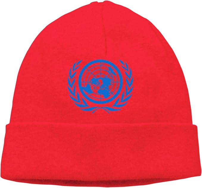 United Nations Emblem Man & Women Skull Cap Unisex Knit Beanie Hat Red