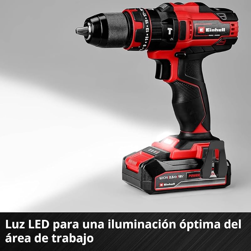 Taladro percutor con batería TE-CD 18/44 Li-i Power X-Change (18V, 44 Nm, función de perforación por percusión, portabrocas metálico de 13 mm, 2 velocidades, incl. batería de 2,5 Ah y batería)