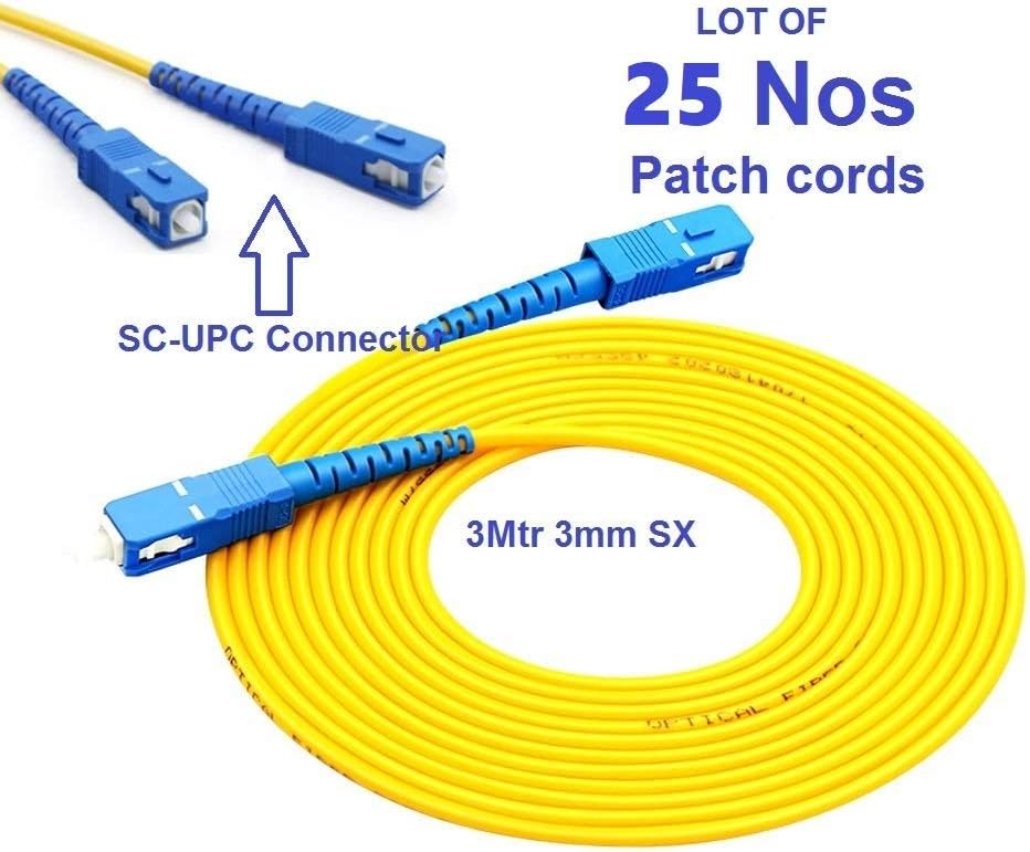 Techtest Single Mode Duplex Sc-Sc Optic Fiber Patch Cord Optical 3m 9 Feet Cable Sc to Simplex Core 9/125 Networking (Compatible with Networking, Office, Computers, Yellow) (Pack of 25)