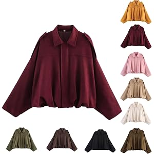 Faux Suede Jacket Women Oversized Cape Shacket Collared Bomber Jackets