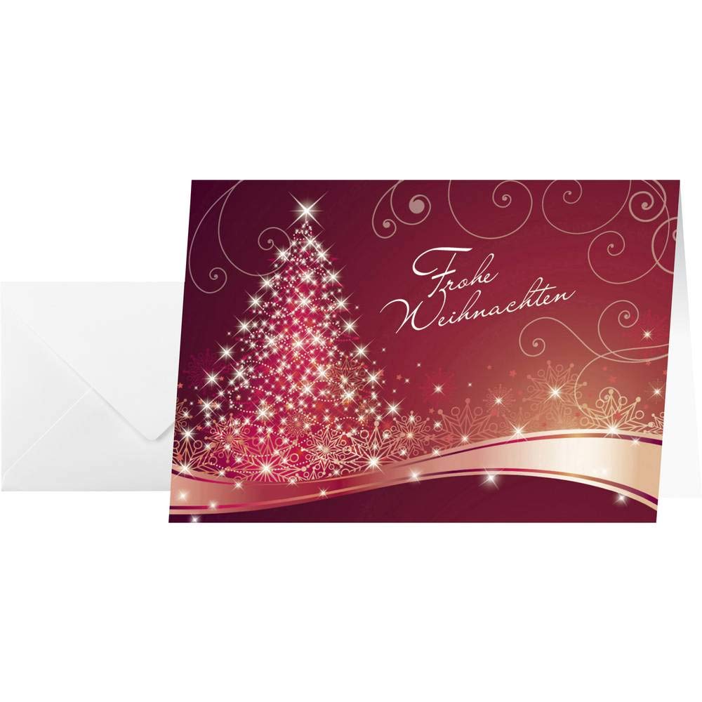 SIGEL DS019 25 Christmas or greeting cards with envelope, Christmas tree design, 10.5 x 14.8 cm, red, white, gold and silver, easy to print