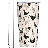CHASOEA Chicken Tumbler 20oz Hen Rooster Stainless Steel Insulated Tumblers with Lid and Straw Animal Travel Coffee Mug Tea Wine Cups Water Bottle Chicken Gifts for Women Chicken Lover