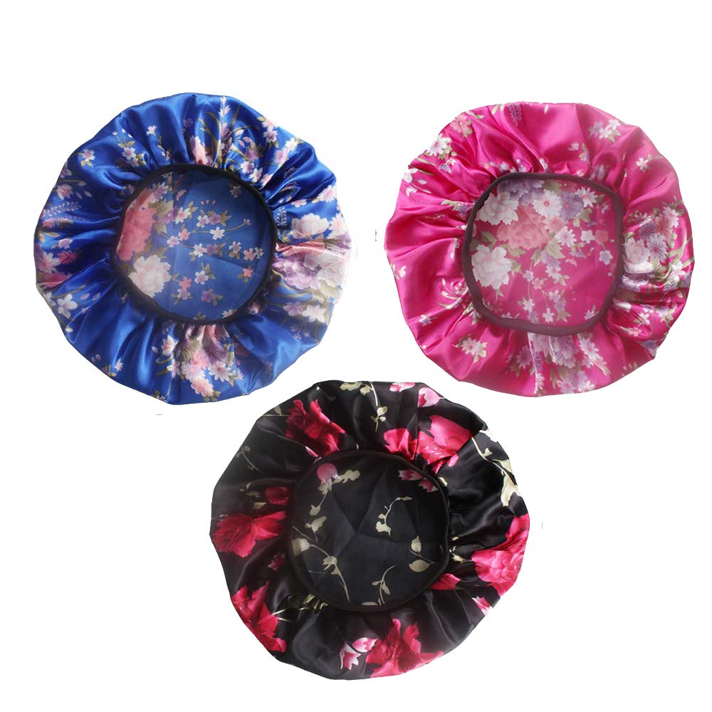 SEVENSTONE 1-3 Pcs Soft Satin Hair Bonnet for Women Girls Silk Sleeping Salon Cap Bonnet Set