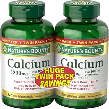 Nature’s Bounty Calcium Plus 1000 IU Vitamin D3, Immune Support & Bone Health, Softgels, 120 Ct (2-Pack)