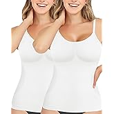 AURUZA 2PCS Womens Shapewear Tummy Control Scoop Neck Camisole Tops for Women Seamless Compression Tank Top Plus Size, 2XL, White+White