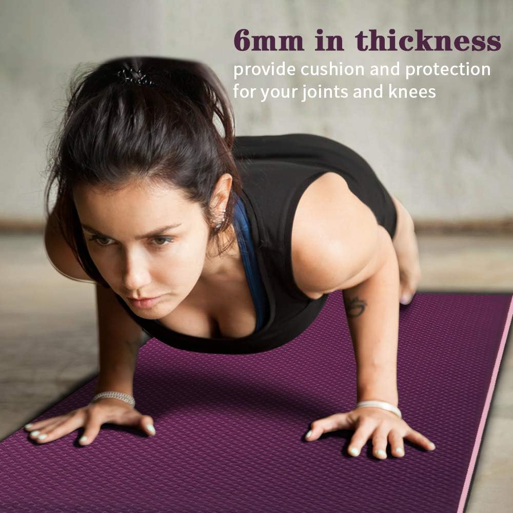 Asvin Yoga Mat 1/4 Inch Thick Fitness Exercise Mat, Non Slip, Striped, Sweat - Proof, Eco Friendly, TPE Workout Mat for Yoga, Pilates and Floor Exercises, 68"x26" : Sports & Outdoors