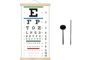 NOYOC Snellen Eye Chart with Wooden Frame for Exams 20 Feet, 22x11 Inch Canvas Low Vision Chart with Eye Occluder and Hand Po