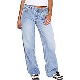 Sxidecgqi Women's Baggy Mid Low Waist Jeans Wide Straight Leg Loose Boyfriends Denim Jeans