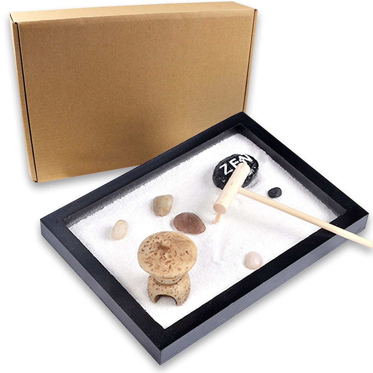 Zen Garden Kit, Mini Zen Garden Sand Rock Ornament,Stones of Assorted Colors, Office Desk Accessories, for Meditation, Relaxation and Gift