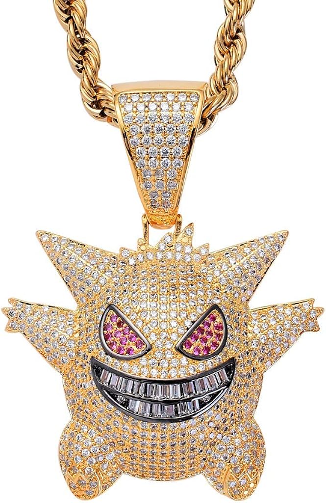Hip Hop Iced Out Chain Necklace Bubble Gengar Diamond Pendant 18K White