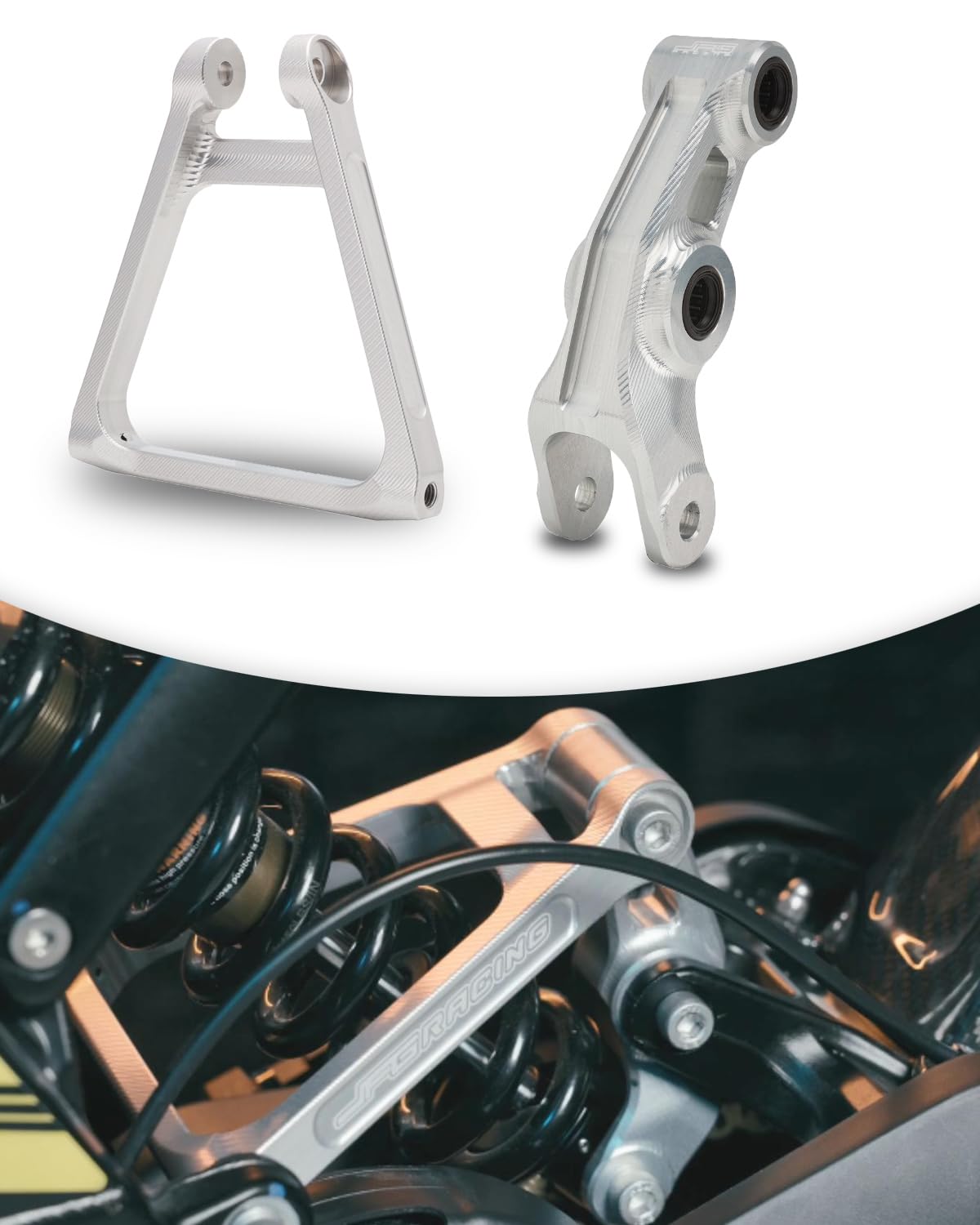 Photo 1 of JFG RACING Sur Ron Shock Suspension Linkage & Triangle Link Kit Set for Sur Ron X X160 X260 Electric Dirt Bike, ICE SILVER