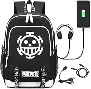 Siawasey Anime One Piece Cosplay Chopper Luffy Backpack Daypack Bookbag Laptop School Bag with USB Charging Port